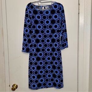 Madison Hexagon Patterned Blue and Black Dress